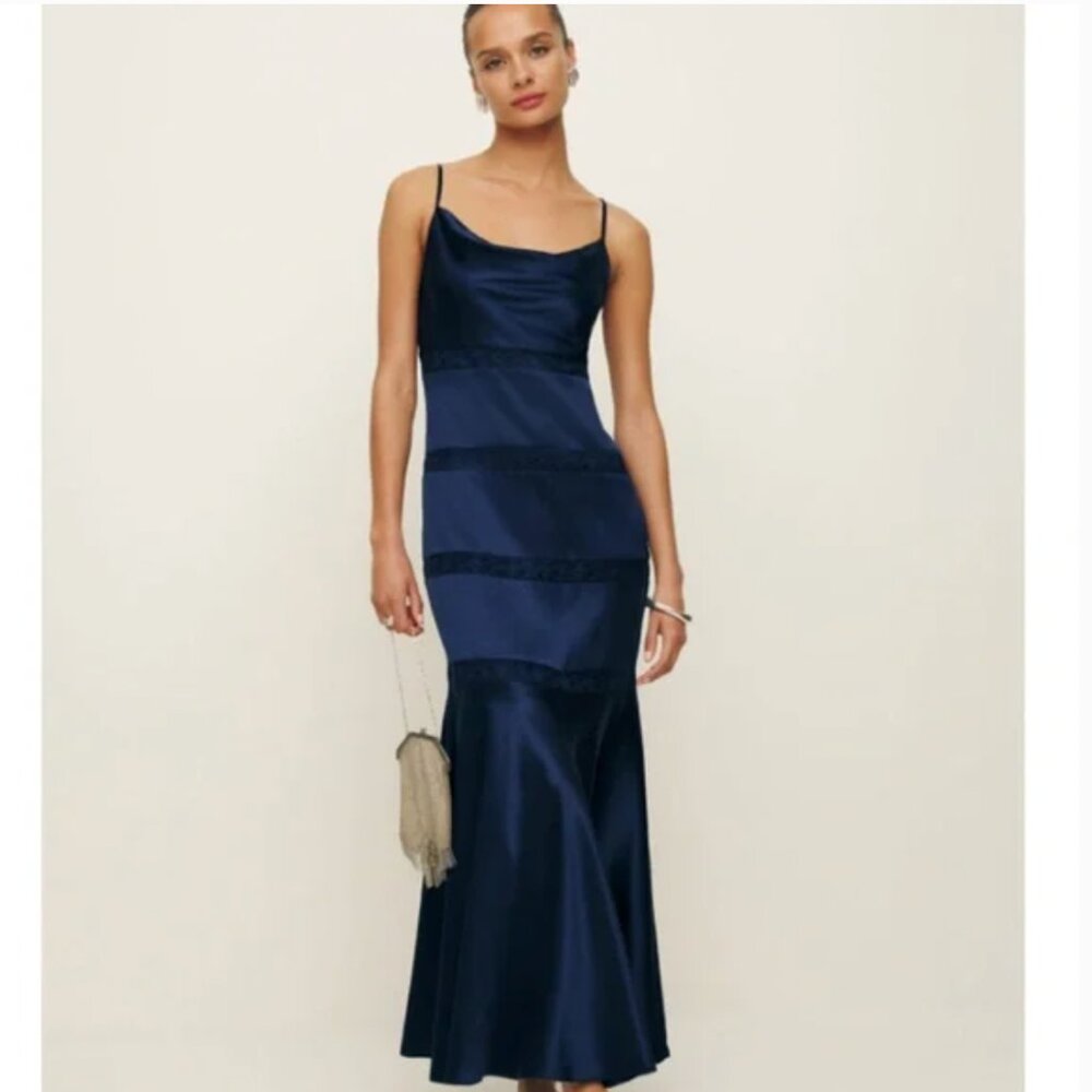 Reformation Riah Silk Dress in Navy *NWT*